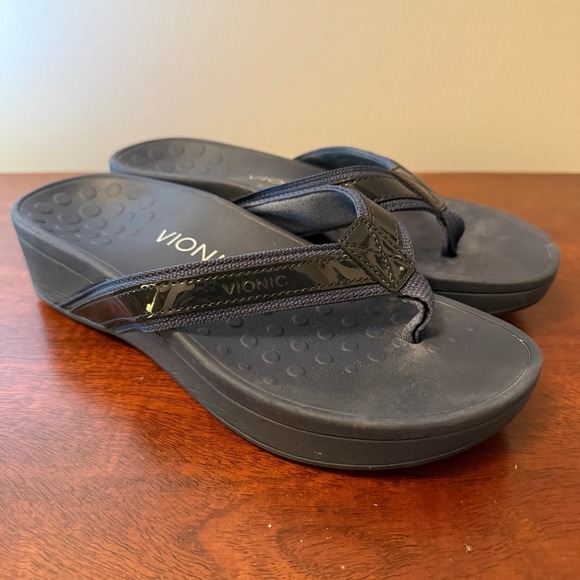 Vionic High Tide Platform Sandals Navy Women's Size 6 Orthotic Flip Flops - Picture 2 of 6
